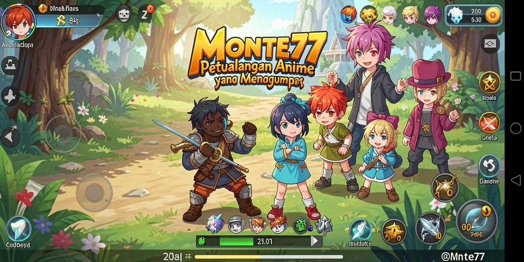Tampilan menarik dari gameplay MONTE77 dengan karakter Anime.