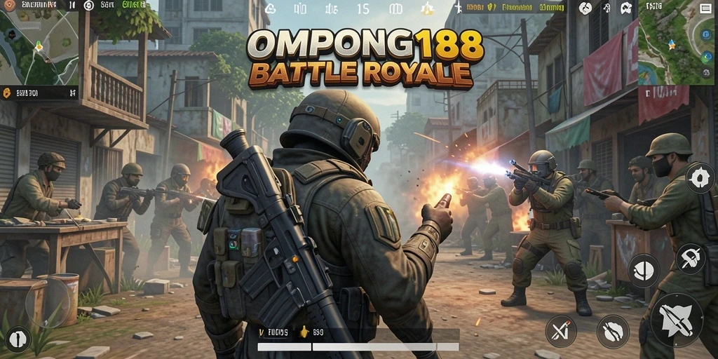 Tampilan permainan Battle Royale yang mendebarkan di OMPONG188.