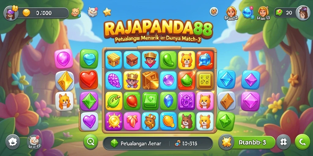 Tampilan menarik dari gameplay RAJAPANDA88 Match-3 yang seru.
